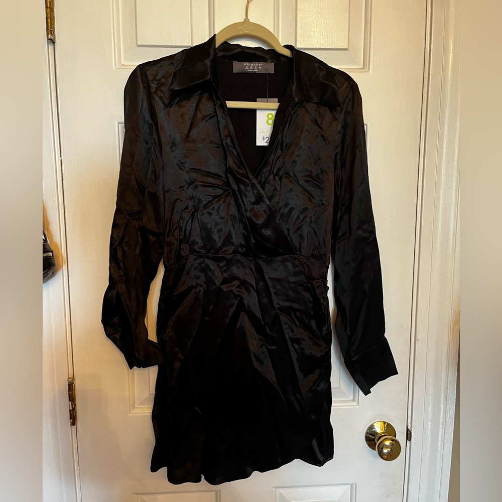 Black Satin Wrap Dress with Tags